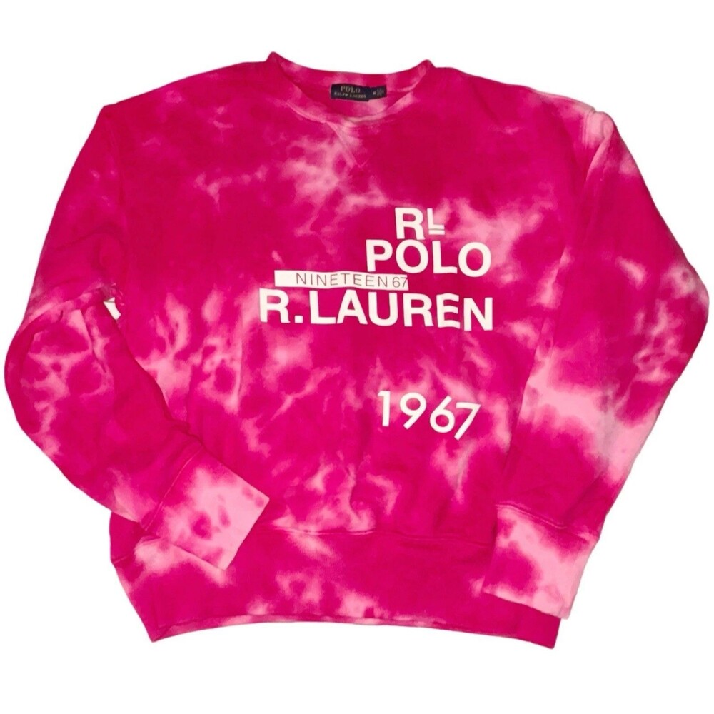 Polo Ralph Lauren Sweatshirt Women's Medium Pink Logo Tie-Dye Fuchsia Cotton